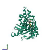 PDB entry 2i1q coloured by chain, side view.