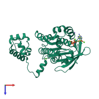 PDB entry 2i1q coloured by chain, top view.