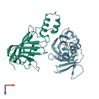 PDB entry 2i1s coloured by chain, top view.
