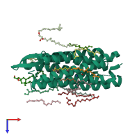 PDB entry 2i1x coloured by chain, top view.