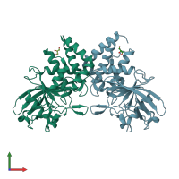 PDB entry 2i1y coloured by chain, front view.