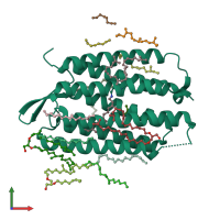 PDB entry 2i20 coloured by chain, front view.