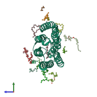 PDB entry 2i20 coloured by chain, side view.