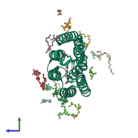 PDB entry 2i21 coloured by chain, side view.