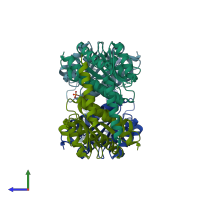 PDB entry 2i22 coloured by chain, side view.