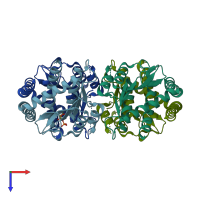 PDB entry 2i22 coloured by chain, top view.