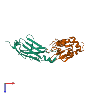 Hetero dimeric assembly 1 of PDB entry 2i25 coloured by chemically distinct molecules, top view.