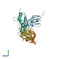 PDB entry 2i25 coloured by chain, side view.