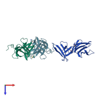 PDB entry 2i2l coloured by chain, top view.