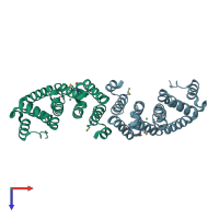 PDB entry 2i2o coloured by chain, top view.