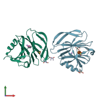 PDB entry 2i2s coloured by chain, front view.