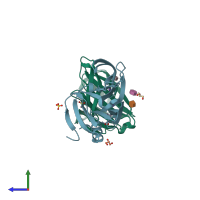 PDB entry 2i2s coloured by chain, side view.
