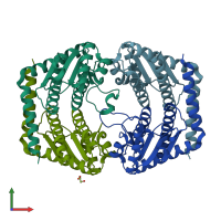 PDB entry 2i2w coloured by chain, front view.