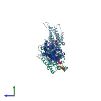 PDB entry 2i37 coloured by chain, side view.