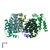 PDB entry 2i39 coloured by chain, top view.