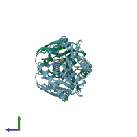 PDB entry 2i3d coloured by chain, side view.