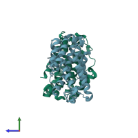 PDB entry 2i3f coloured by chain, side view.