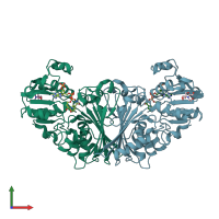 PDB entry 2i3g coloured by chain, front view.