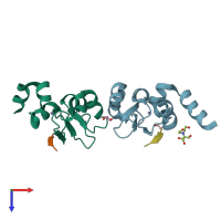 PDB entry 2i3h coloured by chain, top view.