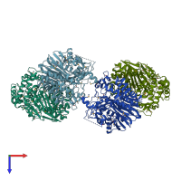 PDB entry 2i3o coloured by chain, top view.