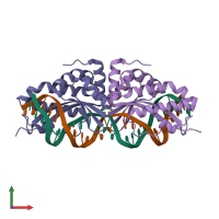 PDB entry 2i3p coloured by chain, front view.