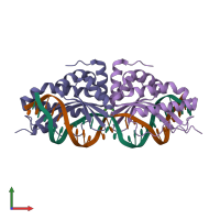 PDB entry 2i3q coloured by chain, front view.