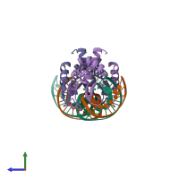 PDB entry 2i3q coloured by chain, side view.