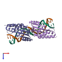 PDB entry 2i3q coloured by chain, top view.