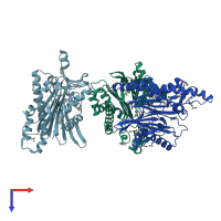 PDB entry 2i44 coloured by chain, top view.