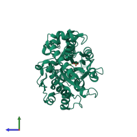 PDB entry 2i4c coloured by chain, side view.