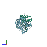 PDB entry 2i4e coloured by chain, side view.