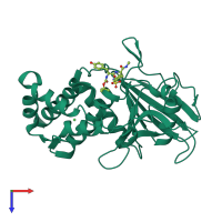 PDB entry 2i4g coloured by chain, top view.