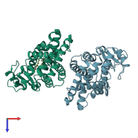 PDB entry 2i4j coloured by chain, top view.