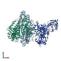 PDB entry 2i4l coloured by chain, front view.
