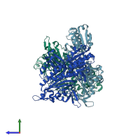 PDB entry 2i4l coloured by chain, side view.