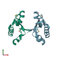 PDB entry 2i4r coloured by chain, front view.