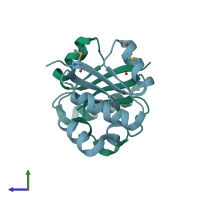 PDB entry 2i4r coloured by chain, side view.