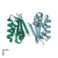 PDB entry 2i4r coloured by chain, top view.