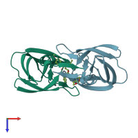 PDB entry 2i4v coloured by chain, top view.