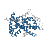 The deposited structure of PDB entry 2i4z contains 2 copies of Pfam domain PF00104 (Ligand-binding domain of nuclear hormone receptor) in Peroxisome proliferator-activated receptor gamma. Showing 1 copy in chain A.