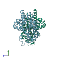 PDB entry 2i4z coloured by chain, side view.