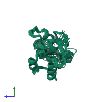 PDB entry 2i50 coloured by chain, ensemble of 20 models, side view.