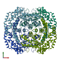 PDB entry 2i57 coloured by chain, front view.