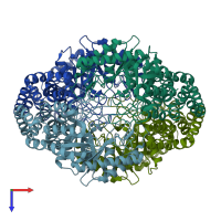PDB entry 2i57 coloured by chain, top view.