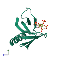 Monomeric assembly 3 of PDB entry 2i5c coloured by chemically distinct molecules, side view.