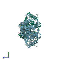 PDB entry 2i5i coloured by chain, side view.