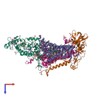 PDB entry 2i5n coloured by chain, top view.