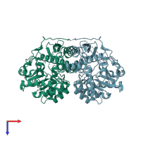 PDB entry 2i5q coloured by chain, top view.