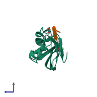PDB entry 2i5s coloured by chain, side view.
