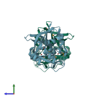 PDB entry 2i5t coloured by chain, side view.
